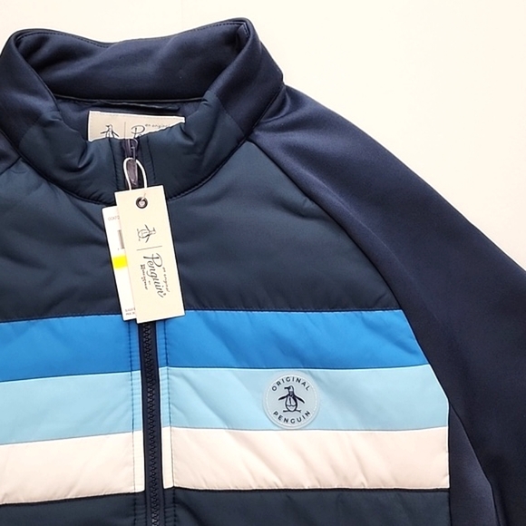 Original Penguin Mixed Media 70's Jacket Insulate Quilted Water Resist Navy Sz M - Picture 7 of 12